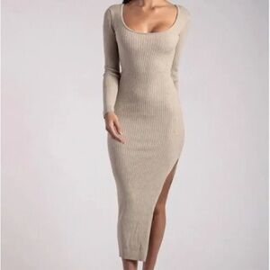 Reformation Style Cream Ribbed Knit Dress